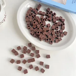 Acrylic square letter beads brown loose beads DIY jewelry making supplies for custom necklaces.