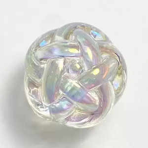 Clear iridescent acrylic woven ball bead detail for DIY phone chain jewelry making.