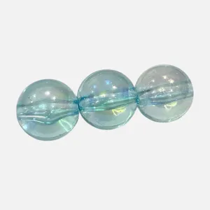 Close-up of translucent acrylic beads with AB iridescent finish for DIY handmade jewelry bracelets.
