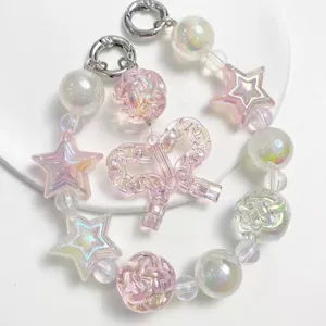 Acrylic Beaded Phone Charm DIY Translucent Iridescent Star Ball Pendant Accessory for Crafts