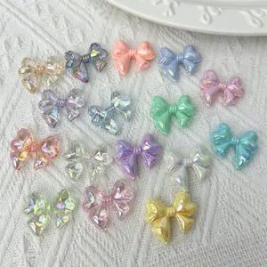 Colorful iridescent acrylic bow beads for DIY jewelry making, bracelet charms and craft accessories.