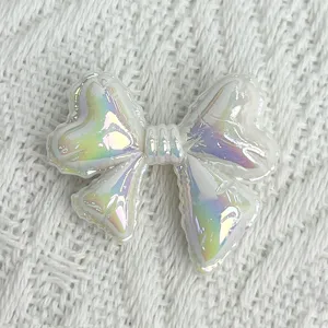 Iridescent bow acrylic DIY charm accessory, holographic cute craft supply for phone case.