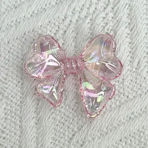 Transparent acrylic pink iridescent bow DIY charm for handmade bracelet crafting and jewelry making