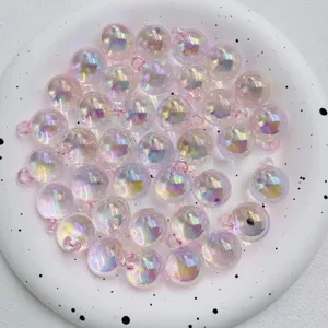 Acrylic UV-plated 16mm pink holographic DIY pendant beads for handmade jewelry necklaces making.