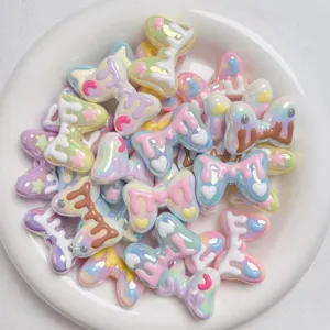 Cute Acrylic Macaron Bowknot Loose Beads Hand Painted DIY Phone Chain Hair Accessories Keychains Jewelry Making Findings