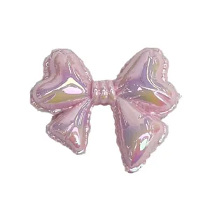 Pink holographic balloon bow charm acrylic DIY bracelet bead jewelry accessory for summer.