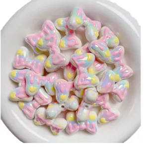 Acrylic Macaron Bow Shape Loose Beads DIY Phone Chain Hair Accessories Craft Charms