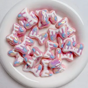 Macaron pink acrylic bow beads diy jewelry accessories sweet style charm pendant beads