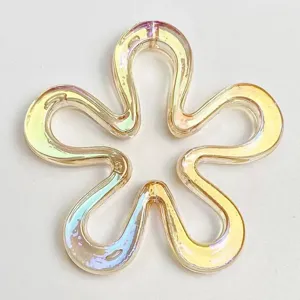 Iridescent UV plated hollow flower charm pendant for DIY phone chain and necklace accessory
