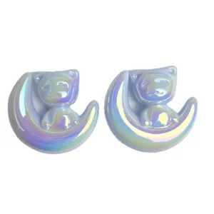 Ciondoli gatto luna in acrilico iridescente per catene telefono DIY e accessori di gioielleria.
