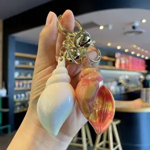 Colorful acrylic conch keychain pendant cute electroplated shell bag charm for women and car.