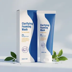 Salicylic acid clarifying foaming facial cleanser tube with box packaging, 85g 3oz daily care.