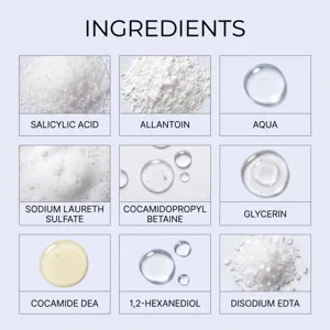 Close-up detail showcasing key skincare ingredients and textures for the gentle facial cleanser.