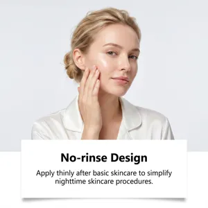 Detail shot of nighttime leave-on sleeping mask effect on glowing skin, showing smooth texture.