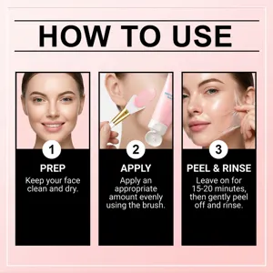 Detailed instruction graphic showing step-by-step application of the night peel-off facial mask.