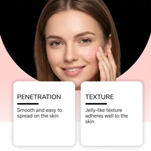 Facial jelly essence detail showcasing smooth texture, hydrating and brightening skin.