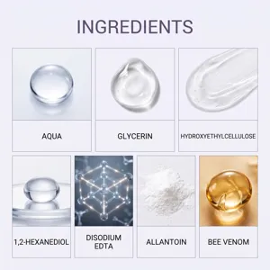 Detailed close-up view showing active cosmetic ingredients and soft texture of the skincare essence.