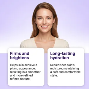 Detail view of moisturizing facial essence skincare product showing hydration and firming benefits.