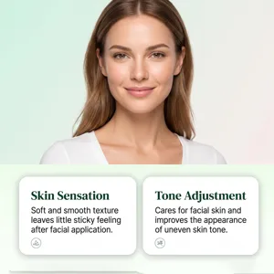 Facial skincare essence detail displaying smooth texture and skin tone adjustment benefits.