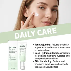 Facial dark spot corrector cream detail showing smooth texture, niacinamide and squalane.