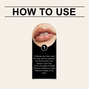 Hydraterende lippenbalsem gebruiksinstructie met gedetailleerde stappen voor glanzende lippen.
