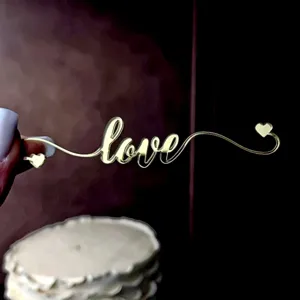Acrylic Love Cake Topper Heart Hollow Design Romantic Letter Dessert Cupcake Insert Picks For Valentine Day Wedding Anniversary Party Decoration Supplies