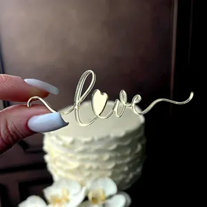 Gold acrylic love cake topper for wedding valentine party dessert decoration details view