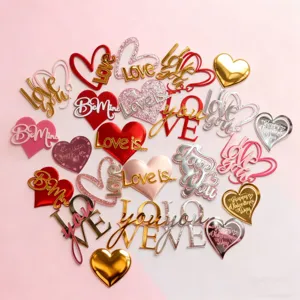 Acryl Herz Kuchen-Topper Spiegel Gold Rot Rosa Glitzer Cupcake Toppers Love Be Mine Valentinstag Hochzeit Party Kuchen Dekoration