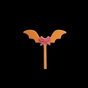 Cute Halloween acrylic bat cake topper with pink bow, perfect for party decoration.