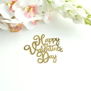 Gold acrylic Happy Valentine's Day cake topper, elegant script design for romantic party.