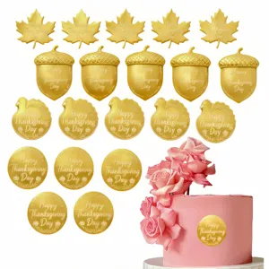 Decorazioni per Torte in Acrilico Dorato per il Giorno del Ringraziamento Tacchino Zucca Foglia di Acero Decorazioni per Feste