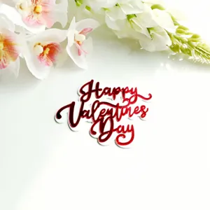 Red acrylic Happy Valentine's Day cake topper, perfect for romantic party dessert decoration.