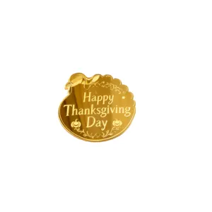 Bellissima decorazione per torta tacchino Thanksgiving in acrilico oro con incisione.