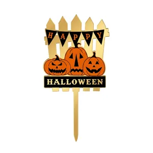 Halloween cake topper acrylic gold pumpkin party dessert table decoration insert card supply