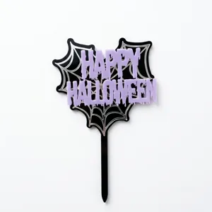 Halloween acrylic cake topper spider web black purple party dessert decoration insert