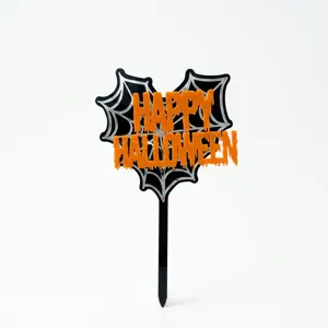 Halloween acrylic cake topper spider web black orange party dessert decoration supplies