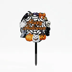 Halloween black acrylic cake topper with spider web ghost pumpkin spooky party decoration