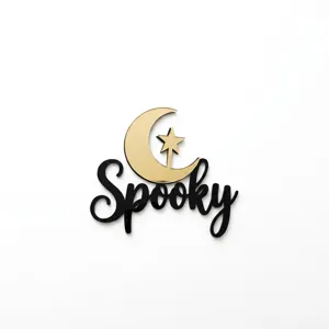 Acrylic Halloween cake topper with gold moon star and black spooky script design
