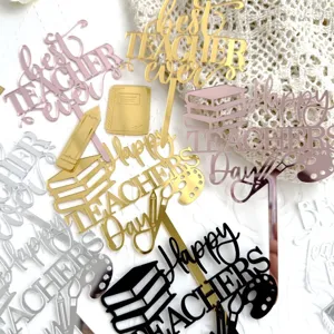 Acryl Lehrer Tag Kuchen Topper Set, best teacher ever gold rosa schwarz Design