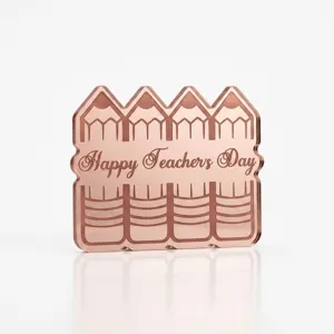 Rose gold mirror acrylic Happy Teachers Day cake topper, perfect for cupcake decoration.