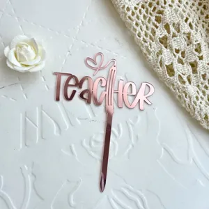 Roségold spiegel Acryl Lehrerin Torte Topper, elegante Laser geschnittene Kuchendeko.