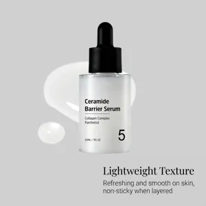 Detailaufnahme der leichten Gesichts-Serum-Pipettenflasche mit klarer Textur und glatter Formel.