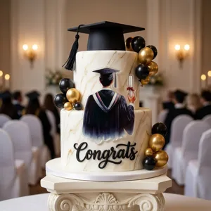 Set de decoracion de torta de graduacion en acrilico con silueta y texto congrats.