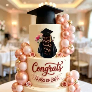 Topper tarta graduación acrílico vista trasera decoración fiesta clase 2026 genial