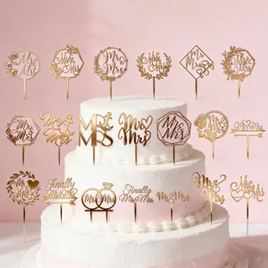 Gold acrylic Mr and Mrs cake topper set for wedding, engagement and party cake decoration.