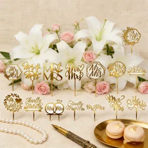 Gold Acrylic Mr Mrs Cake Topper Wedding Party Cake Decoration Dessert Insert Decor
