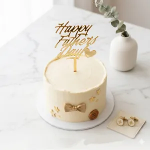 Vista dettagliata della decorazione per torta per la festa del papà in acrilico.