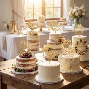 Gold Acryl Tortenaufsatz Set für Hochzeit Verlobung Party Desserttisch Dekoration.