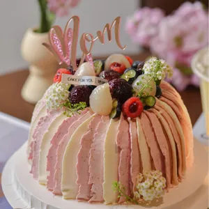 Decorazione per Torta in Acrilico Mom per Festa della Mamma Compleanno Oro Rosa Glitter Cuore Farfalla Cake Plugin