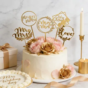 Gold Acryl Hochzeit Tortenaufsatz Set Mr und Mrs Liebe Party Deko für Verlobung.